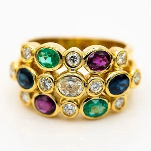 Anillo 18K Amarillo Rubí Esmeralda Zafiro Brillante 0,5ct Tw / Si Gr.51 - Valor - Imagen 1 de 3