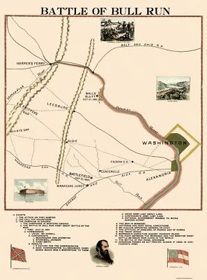 Historical Civil War Map - Bull Run Virginia Battle - 1861 - 23 x 31 - Image 1 of 4