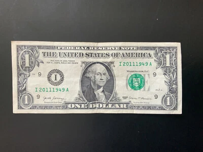 2017 $1 DOLLAR BILL I20111949A Serial number with 2years 2011 and 1949 - Image 1 of 4