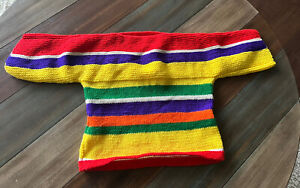 Vintage 70s Handmade Knitted Boatneck Sweater Pullover Children See Measurements