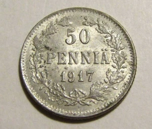 Finland 1917 50 Pennia Silver Au Coin - Picture 1 of 3