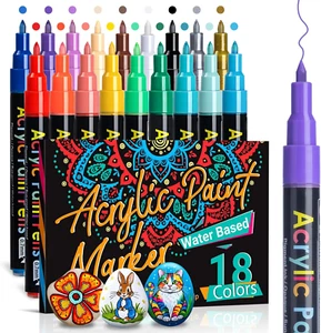 Acrylic Paint Pens Paint Markers Set of 18: Fine Point for Rock Painting Glass W - Picture 1 of 12