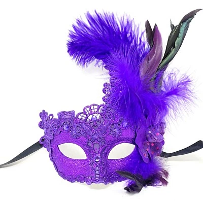 Women's Masquerade Feather Mask Venetian Halloween Wedding Mardi Gras Costumes - Image 1 of 4