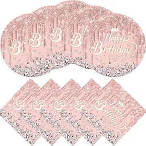 Pink Rose Goldr Birthday Party Supplies Include 20 Plates And 20 Napkins Pink Ro - Picture 1 of 5