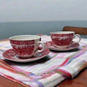2 tazas de té y platillos rosa Franciscan Homeland Staffordshire Inglaterra - Imagen 1 de 9