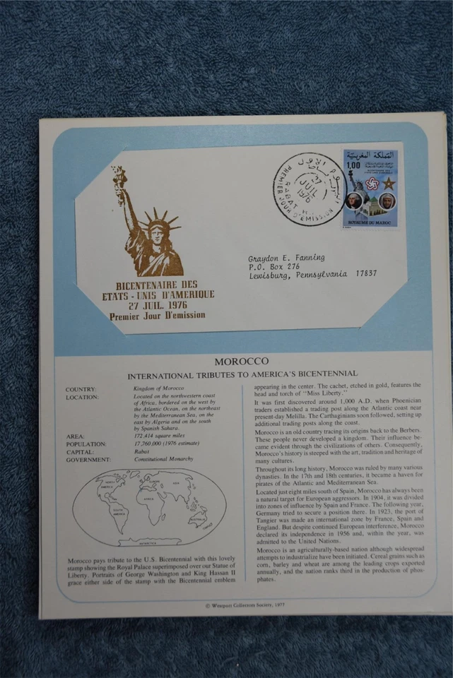 1975 Tributes to America's Bicentennial Souvenir Card - Morocco - Image 1 of 1