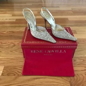 Rene Caovilla Venezia Damen-Sandale goldfarben Mesh Perlen Fersenriemen Größe 37 US 7 - Bild 1 von 12