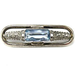Art Deco Brosche 835er Silber Farbstein Blau Vintage Silver Brooch 1930s RARE