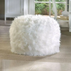 Fuzzy White Ottoman Footstool - Picture 1 of 1