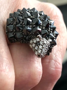 nOir NYC Sterling & Spiked Swarovski Crystal Hedgehog Ring 6 pre-owned - Picture 1 of 8