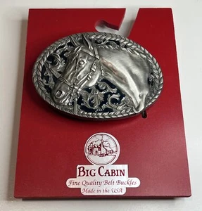 Big Cabin Belt Buckle / Horse / Floral Pattern / Blue Accent / Western Rodeo USA - Picture 1 of 4