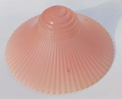 Art Deco Hanging 3 Chain Ceiling Light Fixture Pink Umbrella Glass Shade 11.5" - Image 1 of 4