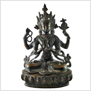 Chenrezig Chen Rezig Avalokiteshvara 32cm 3.4kg Brass Brown Green Antique Buddha - Picture 1 of 1