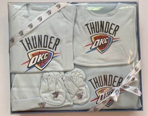 NBA Baby Oklahoma City Thunder 6 Piece Newborn Outfit Hat Blanket Frame Set NEW Cover
