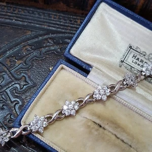 Qvc 925 Sterling Silver Tennis Bracelet, Sparkly Simulated Diamonds, Floral - Picture 1 of 7
