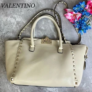 Valentino Bolso de Hombro Cartera 2 Vías Cuero Blanco Beige Auténtico - Imagen 1 de 24