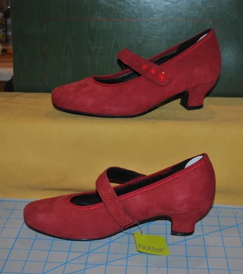 NUEVO SIN CAJA HOTTER s UK6 US 8 CHARMAINE Zapatos Gamuza Rojo PASO Correa de Tacón Estilo Retro Foto 1 de 4