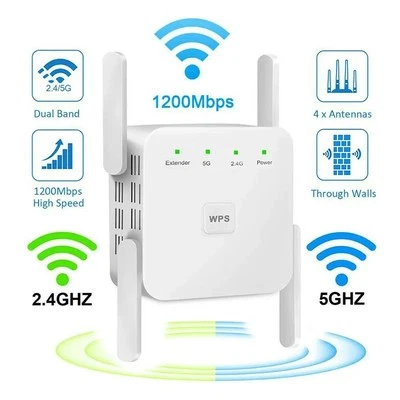 5G Dual Band WiFi Repeater 1200Mbps WIFI Range Extender Wifi Signal Booster - Image 1 of 2