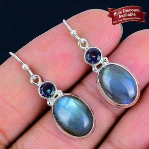 Labradorit Edelstein massiv Sterlingsilber Verlobung Ohrhänger Schmuck - Bild 1 von 8