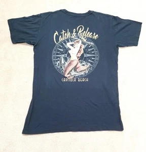 CAPITOLA BEACH Unisex T-shirt Catch And Release Mermaid 100% Cotton Size Large - Picture 1 of 9