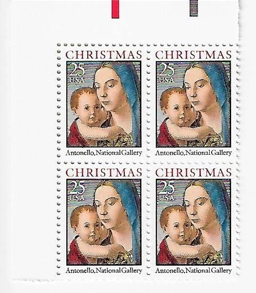 US Madonna and Child by Antonello 25c Stamp  Block of 4 Scott #2514 - Image 1 of 1