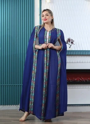 Bisht bordado para mujer de gasa índigo y negro Abaya bordado TATREEZ - Imagen 1 de 4