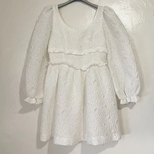 Mini Vestido SHRIMPS Floral Jacquard Babydoll Mezcla Seda en Blanco Talla UK 12/US 8 - Imagen 1 de 15