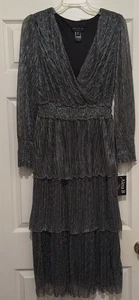 Nuevo con etiquetas Vestido Alex B Nite Mujer 14W Negro Metálico Cuello en V Capas Manga Transparente - Imagen 1 de 14