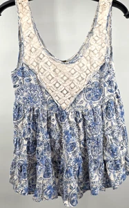 free people kleines Top Leinen Baumwolle Spitze Blumen ärmellos Babydoll Boho Festival - Bild 1 von 9