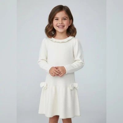 Vestido Suéter Janie and Jack Crema Marfil Crema Talla 6 Listo para Vacaciones Preppy Dorado Foto 1 de 4