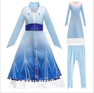 3 Piezas Frozen 2 Princesa Elsa Disfraz Abrigo Azul Talla 130/5-6 Años - Imagen 1 de 5