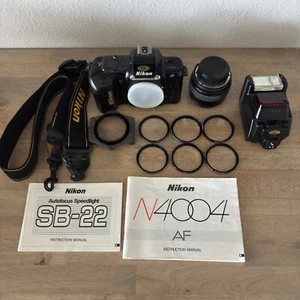 Nikon N4004 AF 35mm Film Camera with Quantaray 52mm Lens and Nikon SB-22 Flash - Picture 1 of 14