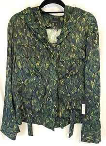 Donna Karan Jacket Small Women's Hooded Green Animal Print NWT ORIG $185 - Picture 1 of 7