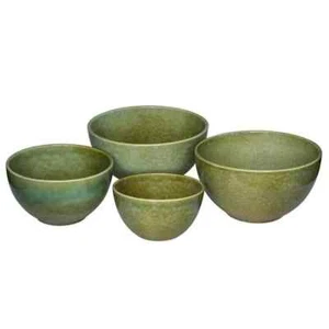 New Sango Ferncliff Mixed Set of 4 Green Stoneware Mixing Bowls - Picture 1 of 5