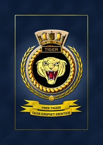 HMS TIGER GERAHMTE SCHIFFSWAPPEN - HUNDERTE VON HM SCHIFFEN AUF LAGER - Bild 1 von 2