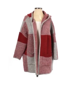 Anthropologie Cardigan Coat By NVLT Size XS Extra Small Red & Gray w/ hood - Picture 1 of 3