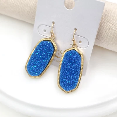 Druzy Hexagon Earrings, Bohemian Drusy Jewelry - Image 1 of 4