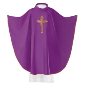 Vestimenta de casulla gótica católica bordada púrpura y estola con símbolo de cruz - Imagen 1 de 3