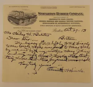 Corrispondenza testina letterale antica Stoughton, MA Rubber Company c.1913 - Foto 1 di 3