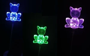 3 Set Cat Kitty Clear Acrylic Solar Garden Yard Patio Stick Stake Light - Picture 1 of 9