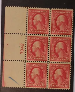 Scott 463 2 Cents Washington - OG MH - Plate Block Of 6 - #7942 - Error Plate - Picture 1 of 2