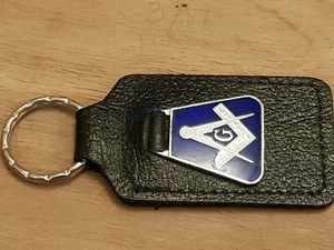 Vintage Masonic Freemason Compass & Square on Leather Keyring Fob - UK Made - Picture 1 of 6
