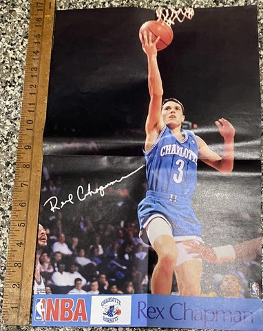 Vintage 1990s NBA Charlotte Hornets Rex Chapman UK Kentucky 17” x 11” Poster Cover