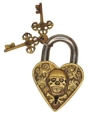 Heart Shape Skull Engraved Door Lock Antique Style Handmade Solid Brass Padlock Cover