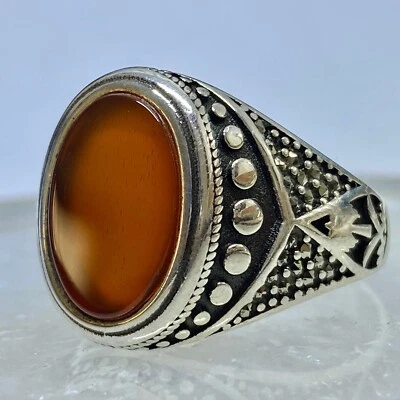 Natural agate silver ring Mens Brown Yemeni Agate Silver 925 Handmade Gift Ring - Image 1 of 4