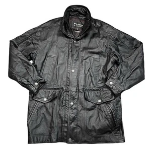 Vintage Wilsons Leather Jacket Medium Thinsulate Black Bomber 90s Snap Pockets - Picture 1 of 16