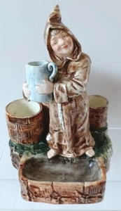 Pretty/Old Majolica Hooded Monk Holding a Mug Match Striker - Picture 1 of 11