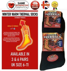 3 & 6 Paar schwarze warme Thermosocken Winter Outdoor Arbeit dick strapazierfähig für Herren - Bild 1 von 7