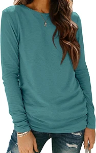 Womens Long Sleeve round Neck Shirts Basic Tee Casual Top Fall Trendy Tunic Outf - Picture 1 of 12