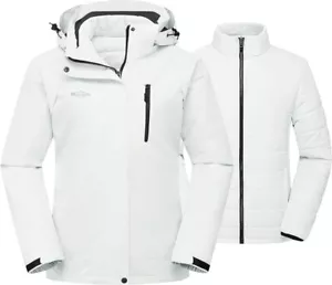 Womens Waterproof Ski Jacket Windproof Rain Jacket Winter Warm 3-in-1 Coat IVORY - Picture 1 of 6
